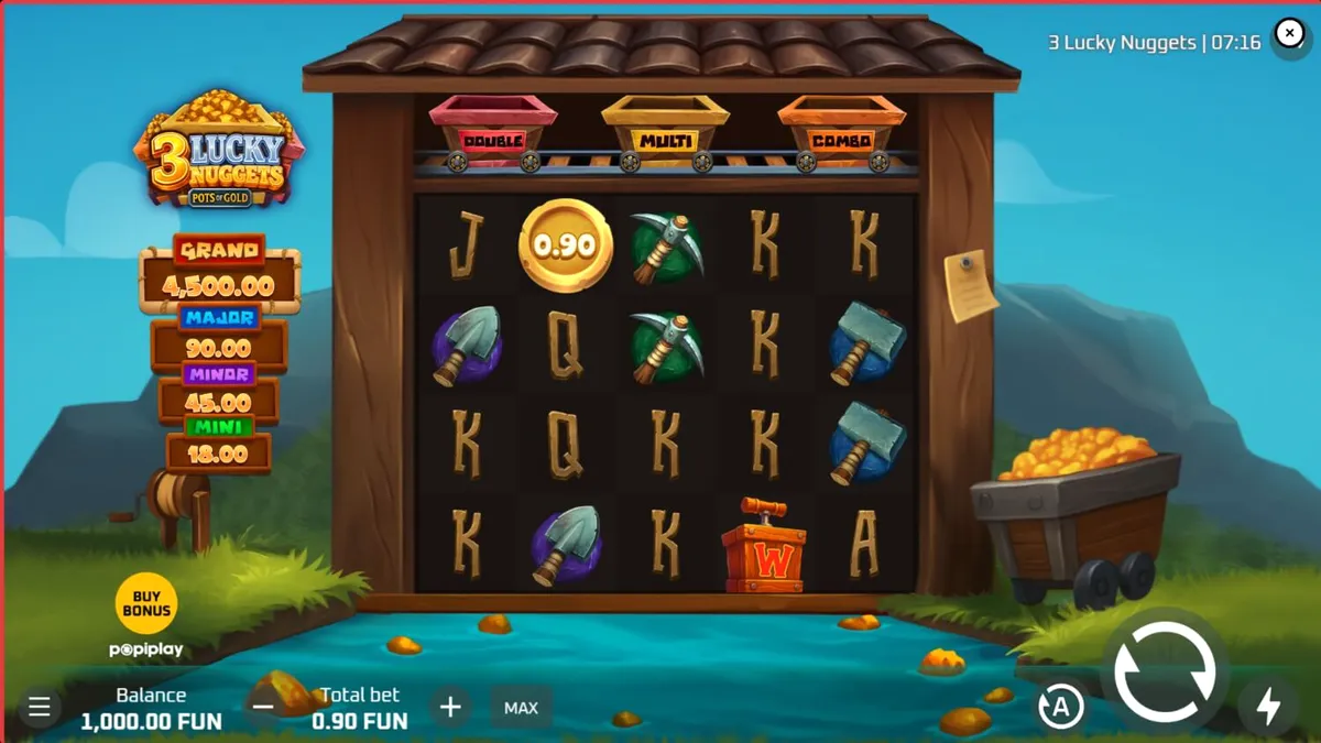 Tampilan antarmuka slot 3 Lucky Nuggets di perangkat seluler