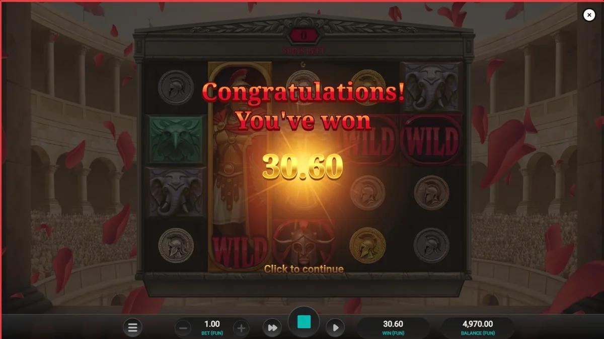 Arena of Fortune slot game interface with gladiator theme