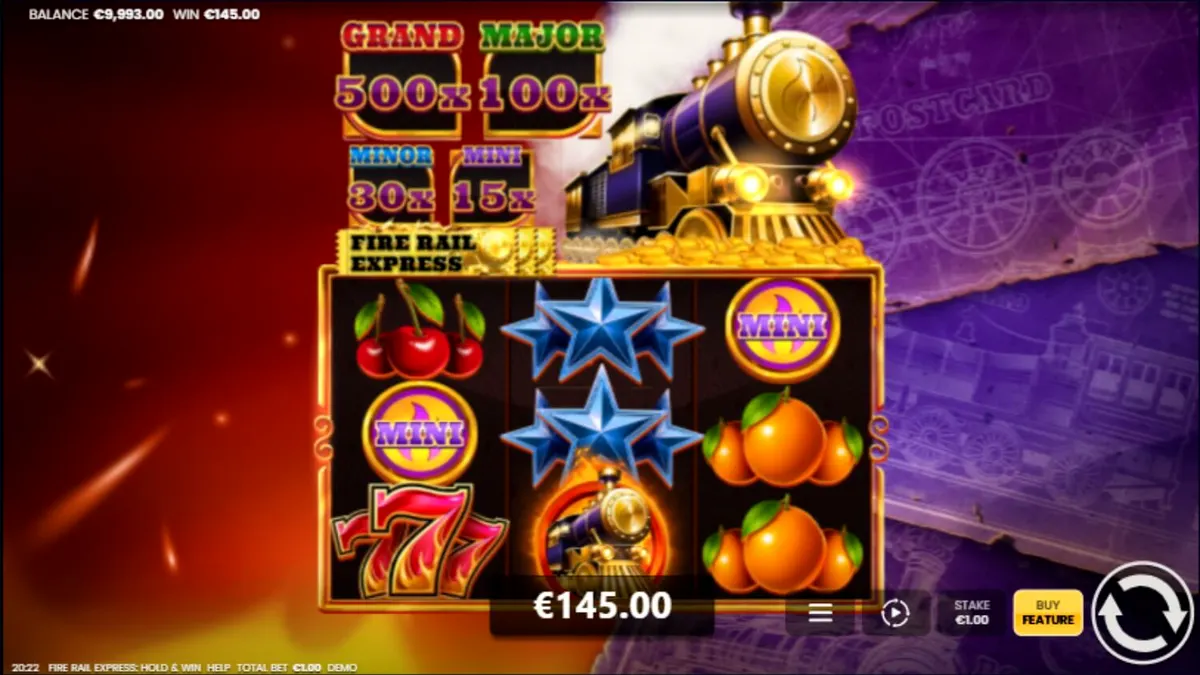 Tampilan antarmuka slot Fire Rail Express: Hold & Win di perangkat seluler